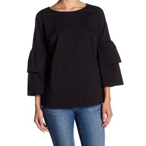 J. Crew Mercantile Tiered Bell Sleeve Blouse Black Size 4